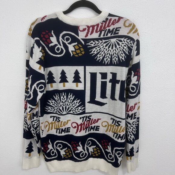 Miller Lite Sweater Mens L Multicolor Christmas Beer Acrylic Knit Pullover Dad - Picture 5 of 8